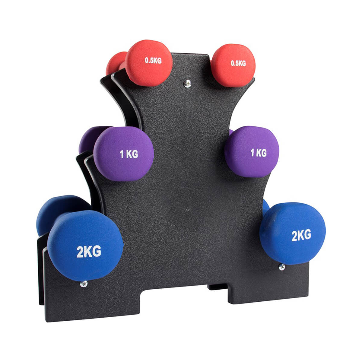 Kolla in Neoprene Dumbbell Set + Holder, 3-par: 0.5 - 2 kg, VirtuFit hos SportGymButiken.se