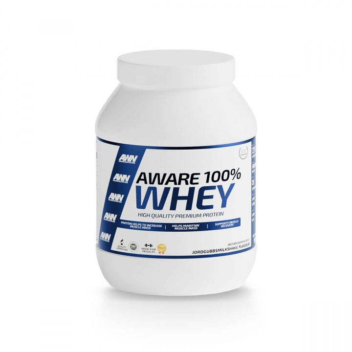 Aware Whey Protein 100 %, 900 g, Strawberry Milkshake i gruppen Kosttillskott / Proteinpulver hos Sportgymbutiken.se (AW-95024)