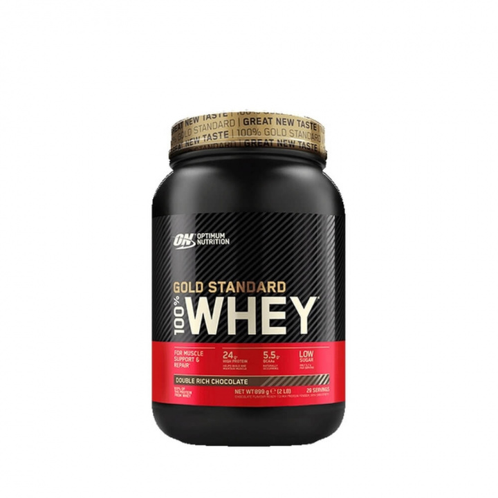 Kolla in 100% Whey Gold Standard, 908 g, double rich chocolate hos SportGymButi